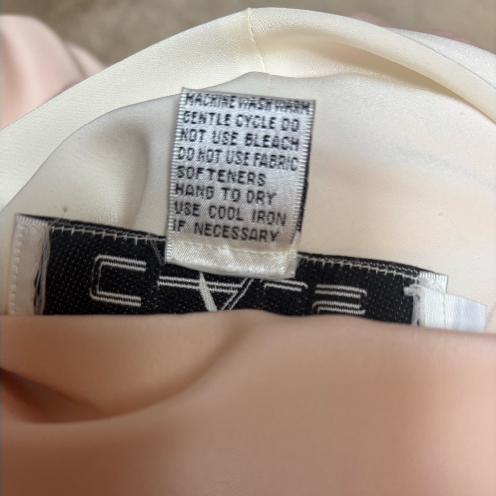 CHAUS VINTAGE PASTEL PEACH BLOUSE COLOR-BLOCK RETRO TIE SASH NECK CAREER SIZE 6 - Picture 6 of 7